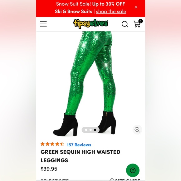 NWTs- Tipsy elves, dark, green, sequin leggings - Picture 2 of 10